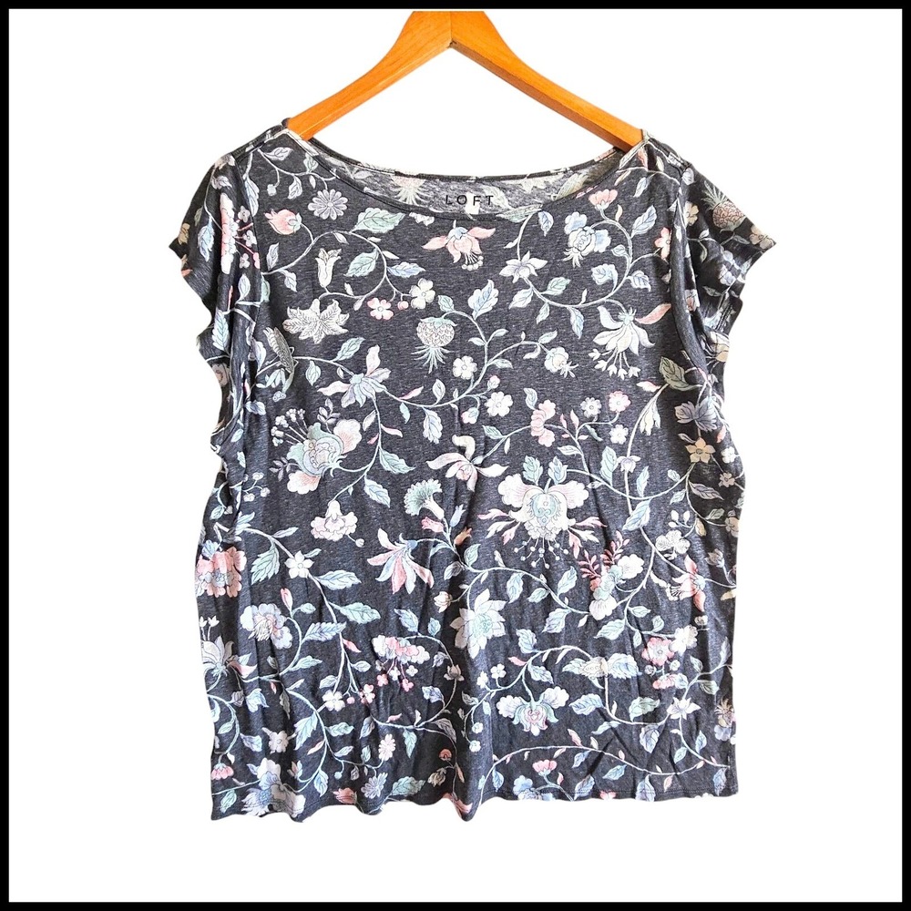 LOFT‎ Linen Floral Print Top Blouse Lightweight Casual Plus Size 16/18